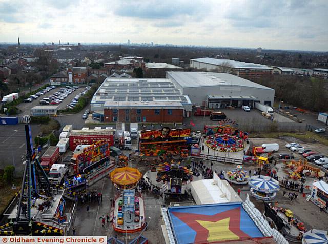 FAIR . . . View of the fair from the top of the big wheel at Blackpool Comes to Oldham Fun Park at Hollinwood