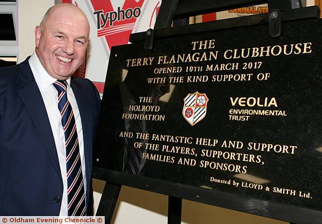 SADDLEWORTH Rangers president Terry Flanagan with the plaque which adorns the new clubhouse 