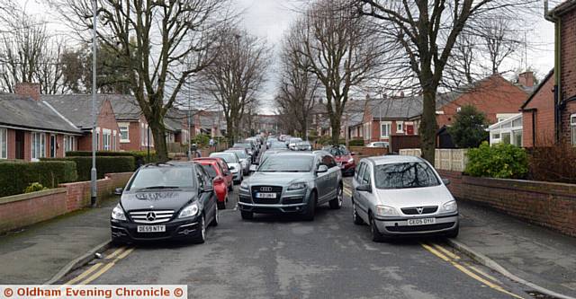 PROBLEMS . . . Cars on the pavement and double yellow lines on Lynmouth Avenue