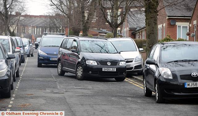 PARKING chaos . . . Cars on Lynmouth Avenue during school run