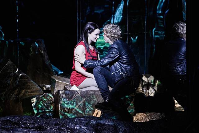 One of the show's quieter moments, with Christina Bennington as Raven and Andrew Polec as Strat