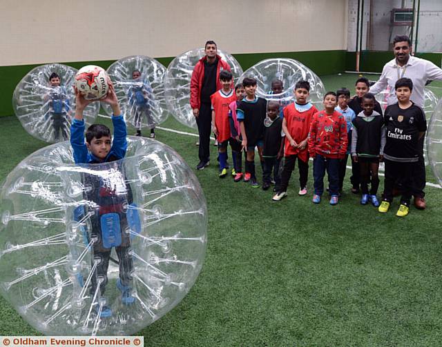ZORB football . . . Half term activities at Oldham Sports Complex, part-funded by Mahdlo and Kalys Sports Centre last month
