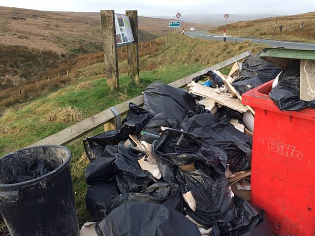 RUBBISH piled in the Marsden Moor Heritage trail car park lay-by on the A640 above Denshaw
