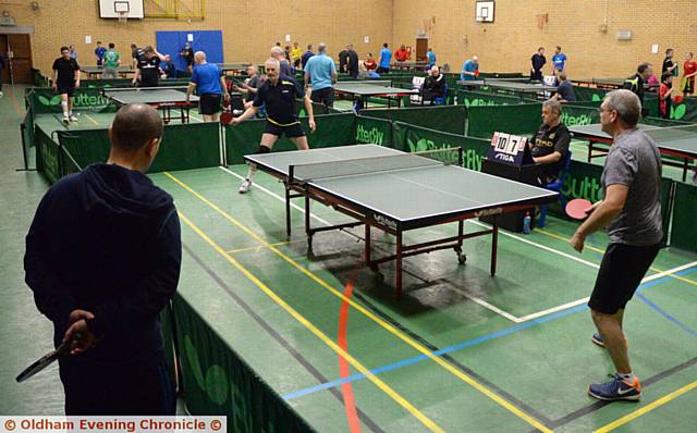 TABLE SERVICE . . . the Oldham Table Tennis Closed Championships at Hulme Grammar School