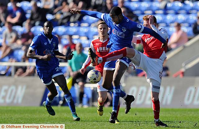 CAUSING A NUISANCE . . . Michael Ngoo gets stuck in