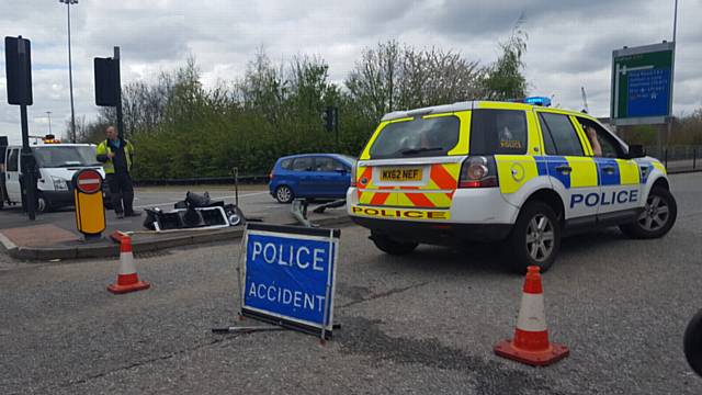Police accident signs had been laid out to warn motorists while traffic lights remained out of action.