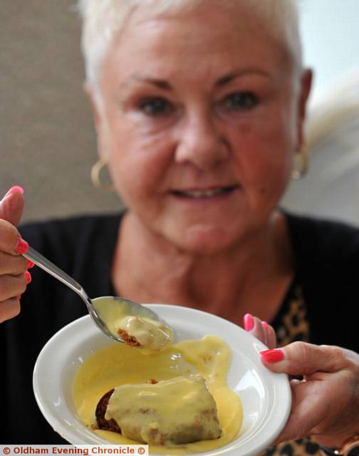 DELICIOUS dessert . . . Susan McDermott with ginger and pear sponge with custard