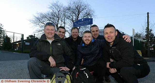 SIX dads from St Anne's CE Primary School, Lydgate,taking part in the Three Peaks Challenge. From left, Sean Wilson, Lee Dyer, Richard Taylor, Jonny Simpson, Steve Rigby and Lee Renner
