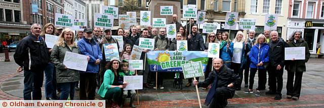 Save Shaw's Greenbelt group from Oldham where in Manchester to protest about the destruction of green fields. Pic shows, at the front, kneeling, Steve Lord.