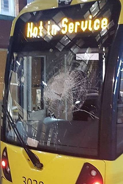 ALL smashed up . . . the damaged tram