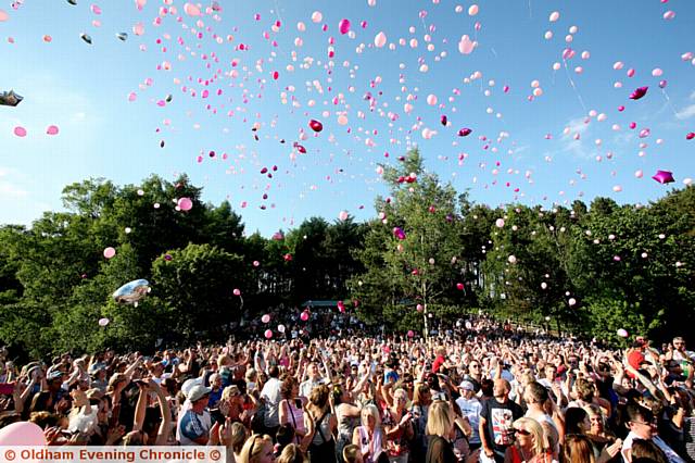 Tandle Hill, Royton, Oldham, balloon release, in memory to the Manchester attacks where Lisa Lees and Alison Howe, Both from Royton, died in that attack.