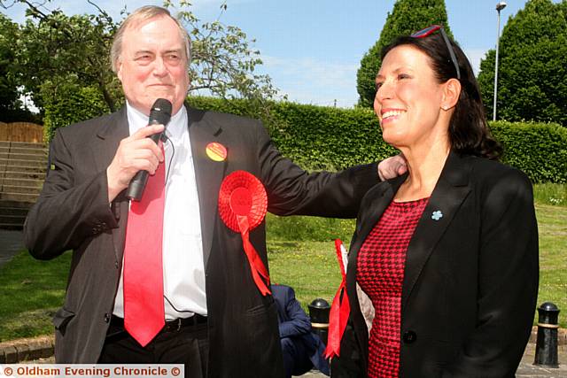RIGHT MIX . . .John Prescott in Shaw with Labour candidate Debbie Abrahams.