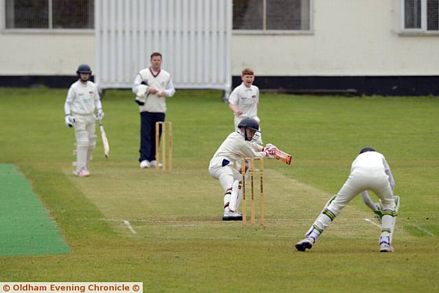 Oldham District under 13s representative cricket match at Greenfield CC. Pic shows Joe Melling (Owls) batting.