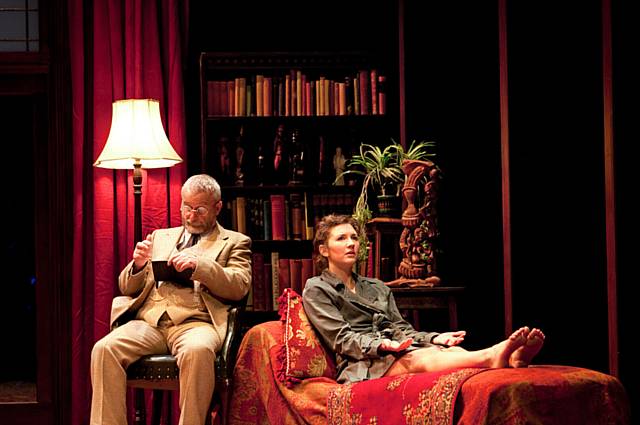 SIGMUND Freud (Ged McKenna) listens to the troubles of intruder Jessica (Summer Strallen) in Terry Johnson's Hysteria, for London Classic Theatre, at Oldham Coliseum
