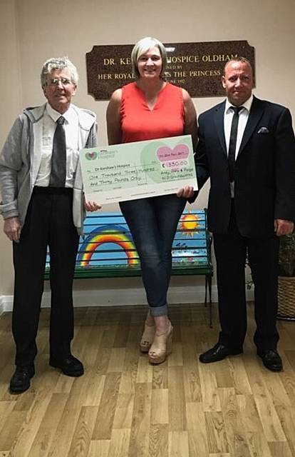 WELL done . . . Andy Nicholls (ND Groundworks), Anne Murphy and Ponge raised £1,330