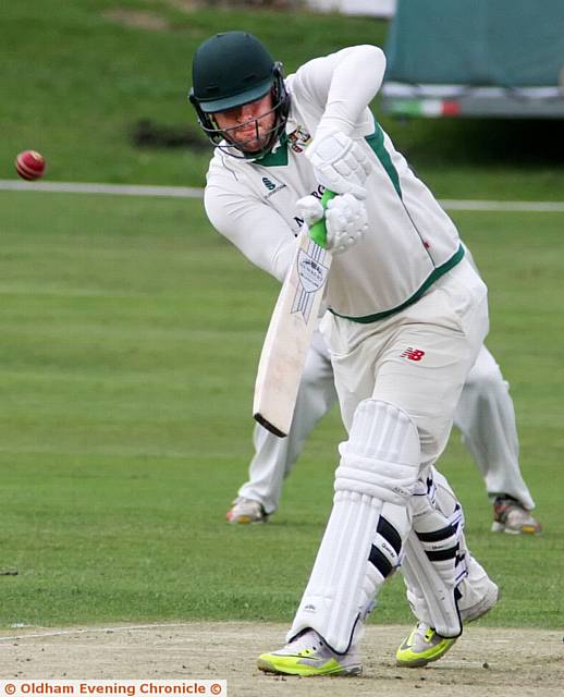 ROYTON captain James Maurice-Scott gets a leading edge in the Wood Cup tie at Middleton. 