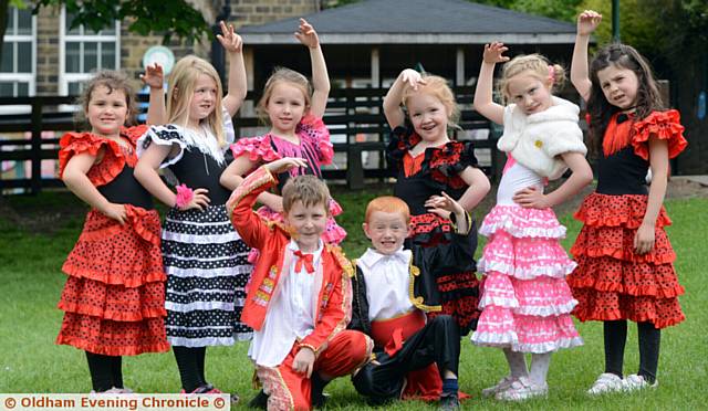 LEFT: Youngsters dressed in Spanish attire at Friezland Primary School (from left) Isabelle Armstrong, Bella Walker, Nieve Embery, Vicente Chappell, Freddy Hallworth, Beatrice Wood, Amelie Fitzpatrick and Leah Higgins
