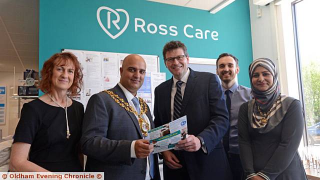 LEFT to right, Chris McComiskey (occupational therapist), Mayor Cllr. Shadab Qumer, James Parramore (M.D.), Alastair Ronaldson (marketing manager), Mayoress Sobia Arshi