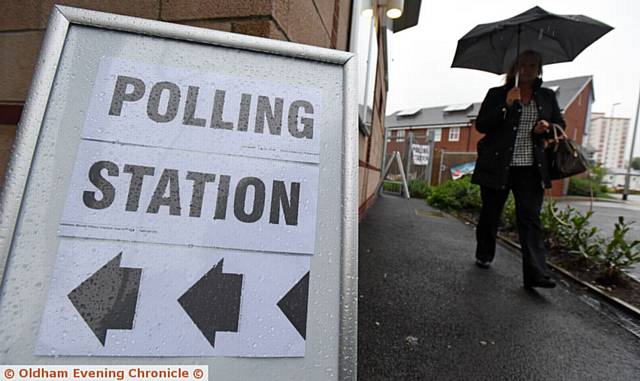 General election day. Polling station at Crossley Centre, Chadderton