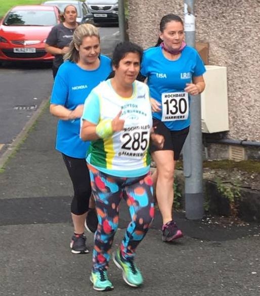 WHAT A TERRIFIC EFFORT . . . Road Runners' Angela Rogowskyj (front) gave it everything in Rochdale