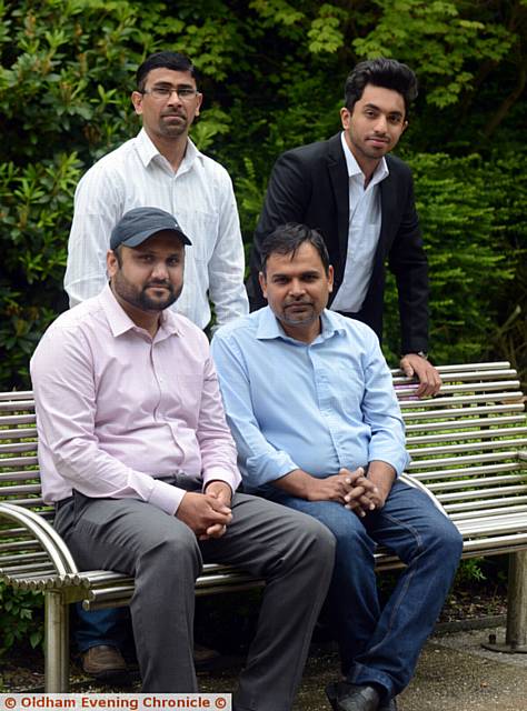 Pride in Oldham nominees, the Ahmadiyya Muslim Youth Association. Standing, Ahmad Mustafa (left) and Zakiullah. Seated, Laiq Khan (left) and Ahsan Ahmed