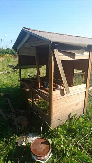 Vandals have damaged the play area and a chicken coop (pictured) at Greenacres Primary School. 