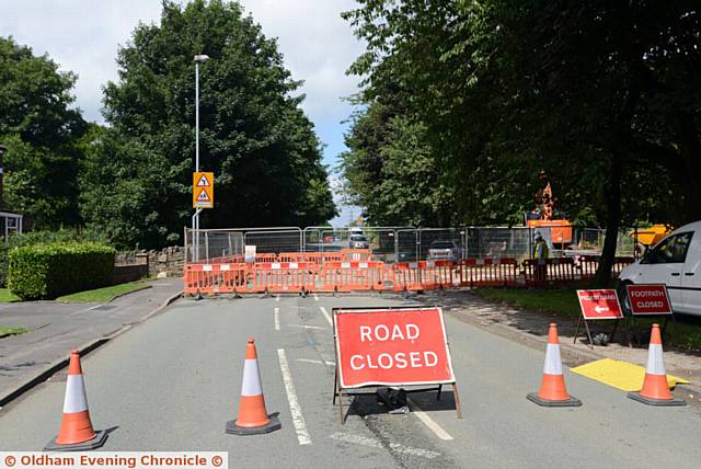 Foxdenton Lane, Chadderton closed for sewer work.