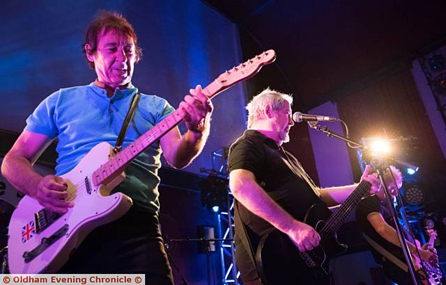 Buzzcocks play live at Uppermill Civic Hall. PIC shows L-R: Steve Diggle and Pete Shelley.