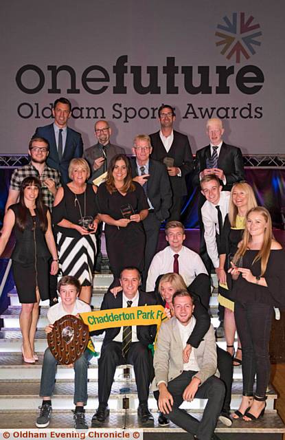 ROLL OF HONOUR . . . flashback to last year's winners at the Oldham Sports Awards with Olympic gymnast Beth Tweddle (middle, left)