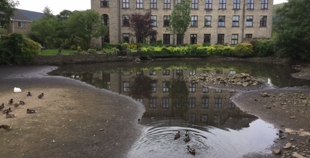 DWINDLING water levels at the pond in the heart of Uppermill
