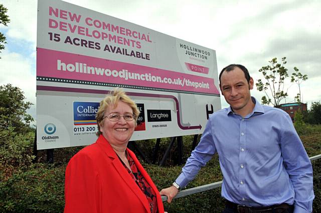 Oldham Council and developer Langtree are ready to bring forward the Hollinwood Junction project that will see 760 new jobs created and the removal of a large redundant gas holder that has blighted the area for many years. Pictured Jean Stretton (Oldham Council) & Neal Biddle (Langtree)
