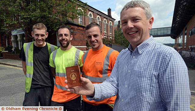 THE season ticket found by workmen in the old Oldham Gallery, from left, to right, Billy Ellis, Stuart Marland, Ryan Hughes and Sean Baggaley (Gallery Oldham)