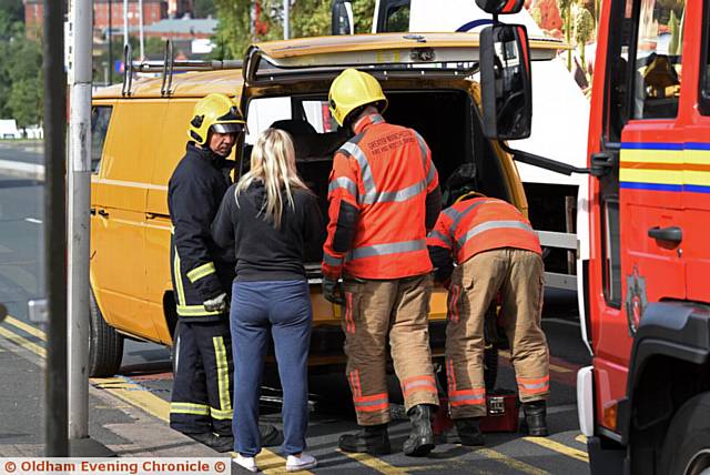 VW van engine fire on Huddersfield Road, Oldham. Fire service attend.