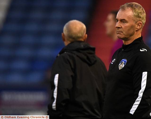FITNESS CONCERNS . . . Athletic boss John Sheridan cuts a frustrated figure during last night's Checkatrade Trophy game against Port Vale