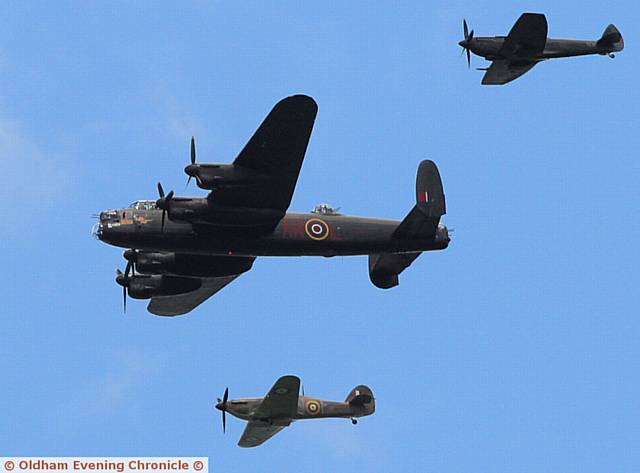LEGENDARY aircraft the Hurricane, Lancaster and Spitfire make their flypast