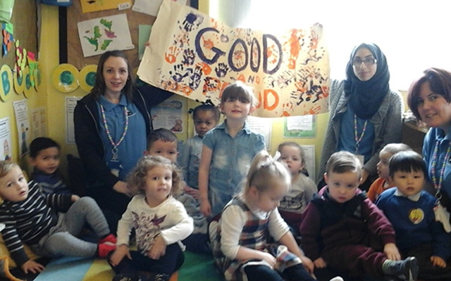 Staff and children at the Panda pre-school in Chadderton