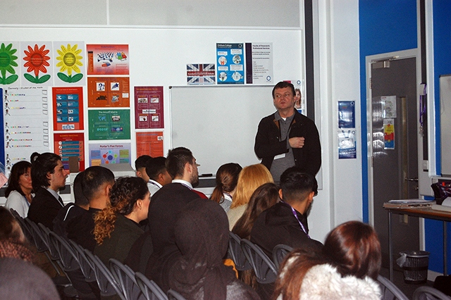 John Tague speaks to Enterprise and Business students at Oldham College