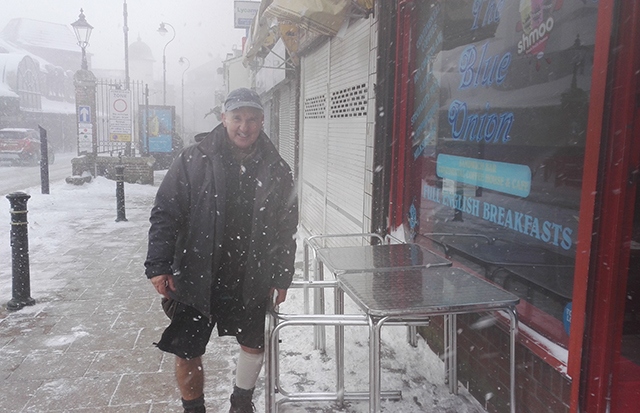 Geoff Mallitt was determined to open up the Blue Onion cafe as normal this morning, despite the horrendous weather conditions
