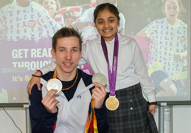 Paralympic swimmer and gold medallist, Jonathan Fox, with Oldham's Ameera Hussain