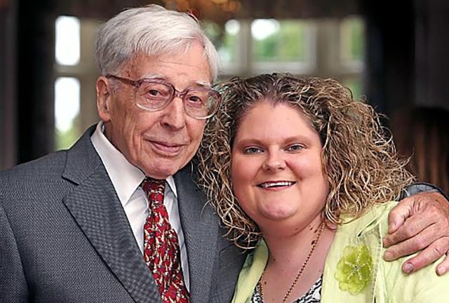 Louise Brown with 'grandfather' Professor Sir Robert Edwards pictured in 2013