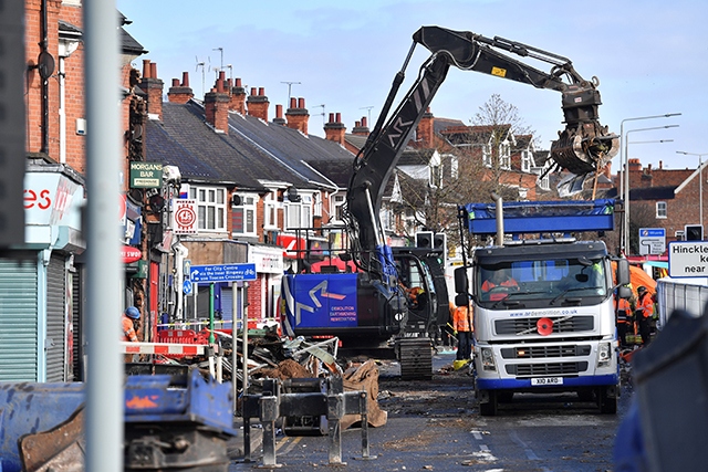 The scene after the explosion in Leicester in February