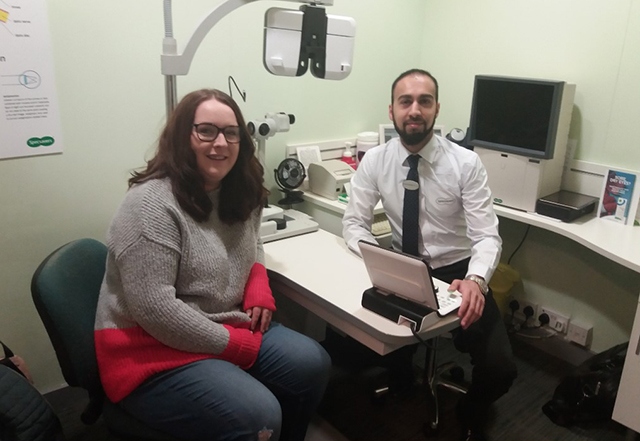 Sarah Hope with her optometrist Mohammed Rizwan