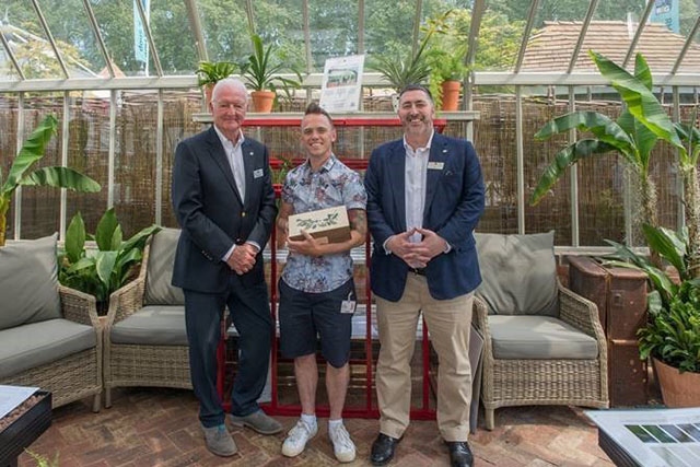 Pictured at the RHS Chelsea Flower Show are (left to right): Martin Toogood, Chairman of Hartley Botanic, Lee Burkhill of ‘the Garden Ninja’ (tradestand garden designer) and Tom Barry, Managing Director of Hartley Botanic