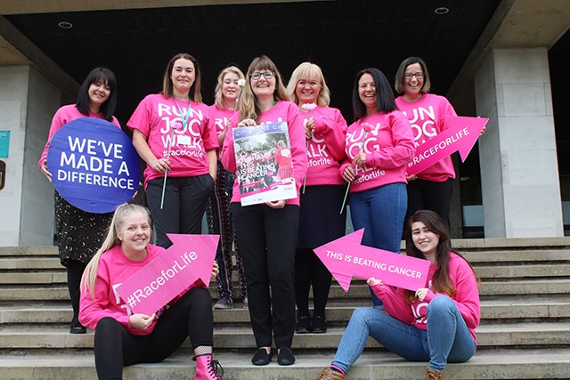 Council Chief Executive Carolyn Wilkins (centre) with her Race for Life team-mates
