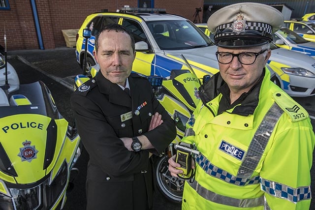 Pictured (left to right): Ben Levy, GMFRS Group Manager and Sergeant John Brennan, GMP Road Policing Unit