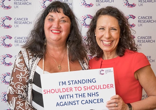Debbie Abrahams, MP for Oldham East and Saddleworth, along with Cancer Campaigns Ambassador and constituent Dr Nicola Jeffery-Sykes, from Uppermill. They pledged to stand ‘shoulder to shoulder’ with the NHS against cancer at the Westminster launch of Cancer Research UK’s new campaign
