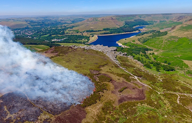 The devastation is clear to see above Dovestone Reservoir, close to Indians Head
