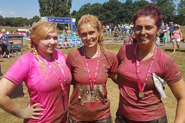 Tess Pendlebury, Harriet Ibberson and Saddleworth's Grace Samuels at the Race for Life