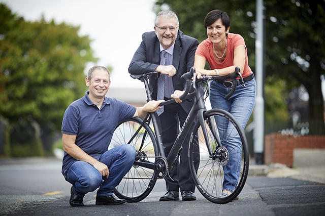 Fawkes Cycles' Nigel and Mandy Bishop are pictured either side of Andrew Nichols, Senior Loans Manager at GC Business Finance
