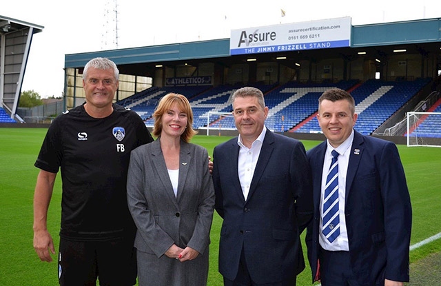 Pictured (left to right) are: Athletic manager Frankie Bunn, Ruth Greene (Director, Assure Certification), Austin Greene (Managing Director, Assure Certification) and 
Richard Cooper (Athletic Company Secretary)